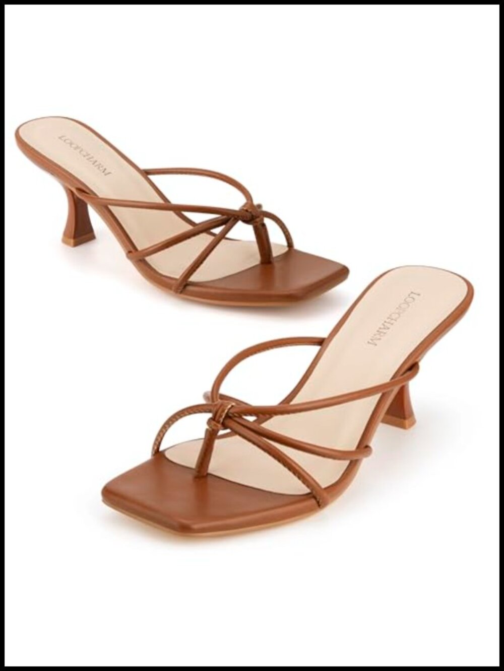 Women's Strappy Kitten Heel Thong Sandals Square Toe Mules